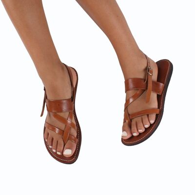 Bzime Women’s Leather Sandals – Handmade Slingback Summer Shoes | Tan, Chocolate, Blac