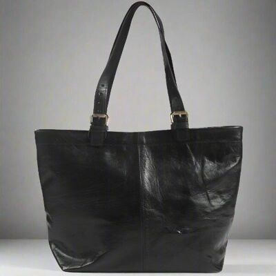 Bolso de mano de cuero de dos vías - negro
