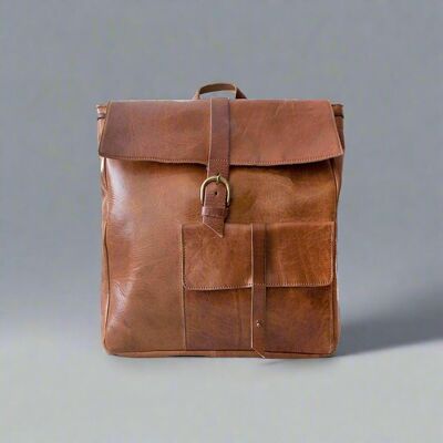 Mochila cuadrada de cuero - Marrón claro