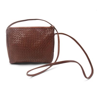 Simone Leather Woven Crossbody handbag light brown