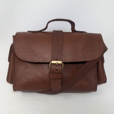 Bolso de mano de piel Flora - marrón oscuro