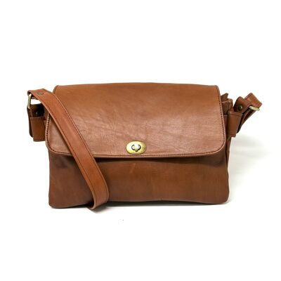 Borsa a mano in pelle da donna multiscomparto - Marrone chiaro