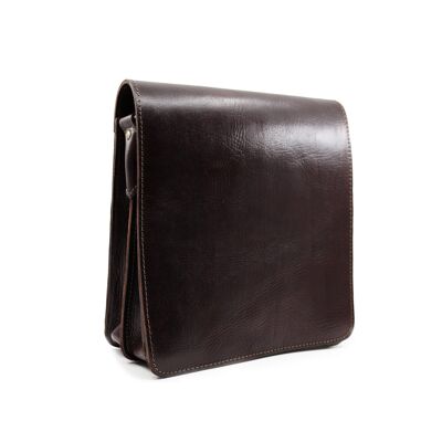 Bolso bandolera midi de piel color chocolate y marrón oscuro