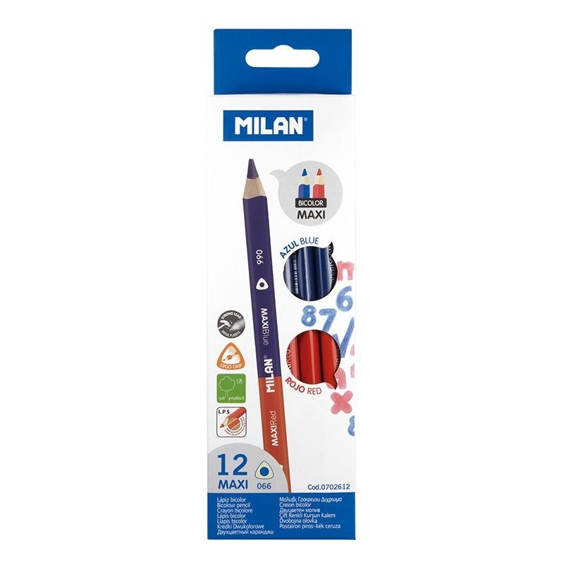 Milan Maxi Bicolor Rot-Blau Dreieckige Bleistifte [Packung mit 12 Bleistiften]