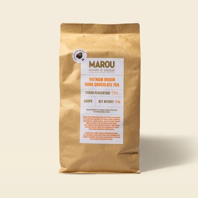 Chocolate de cobertura negro 75% Pistoles – Grand Cru Vietnam – 3 kg – Alta intensidad para repostería y confitería