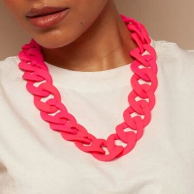 Collana con ciondolo a forma di catena spessa rosa neon opaco