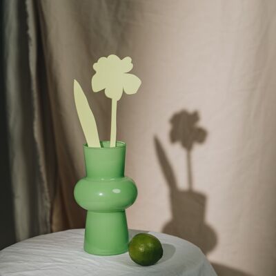Narciso - fiore di legno verde, decorazione botanica per la casa, arte floreale