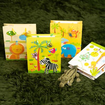 Sacchetti regalo con animali della giungla 3D - Confezione da 4, modelli assortiti (taglie disponibili)