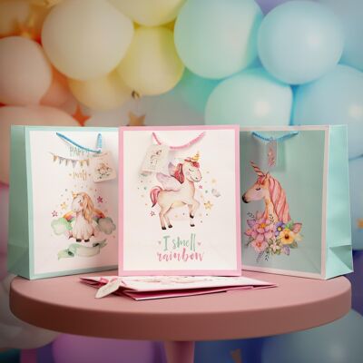 Sacs-cadeaux magiques sur le thème de la licorne – Lot de 4, modèles assortis (tailles disponibles)