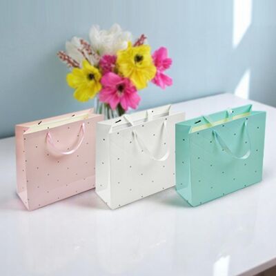 Sacs cadeaux luxueux à pois en relief - Lot de 3 couleurs assorties (tailles disponibles)