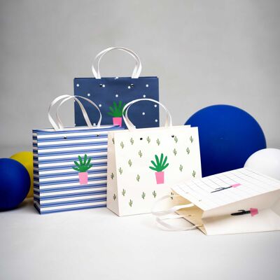 Sacs-cadeaux élégants sur le thème des cactus - Lot de 4