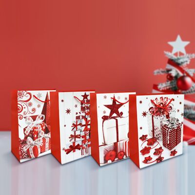 Sac cadeau de Noël pailleté - Lot de 4 (modèles assortis)