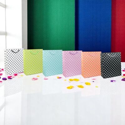 Sacs cadeaux à pois chics - Lot de 6 couleurs assorties (tailles disponibles)