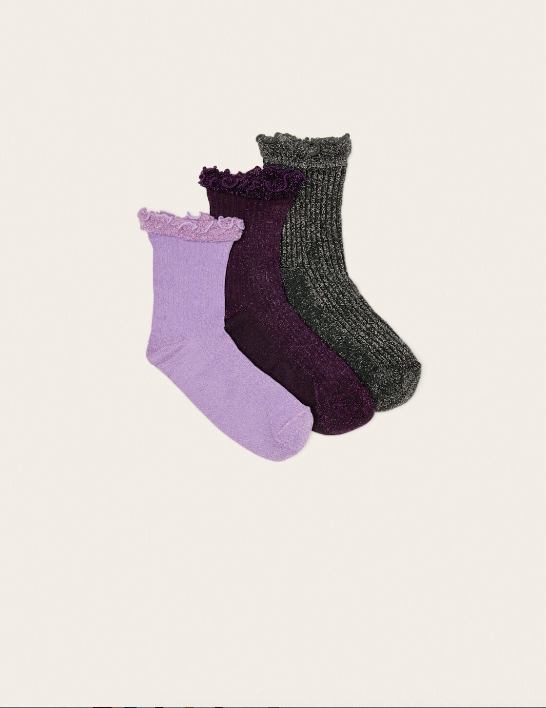 Confezione da 3 calzini - Paillettes con volant fantasia lilla nero viola