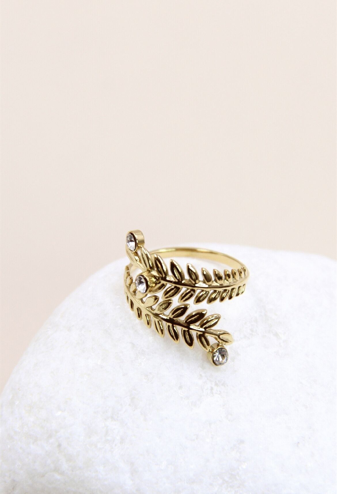 Anello in acciaio inossidabile a forma di foglia con strass - Gioielli eleganti