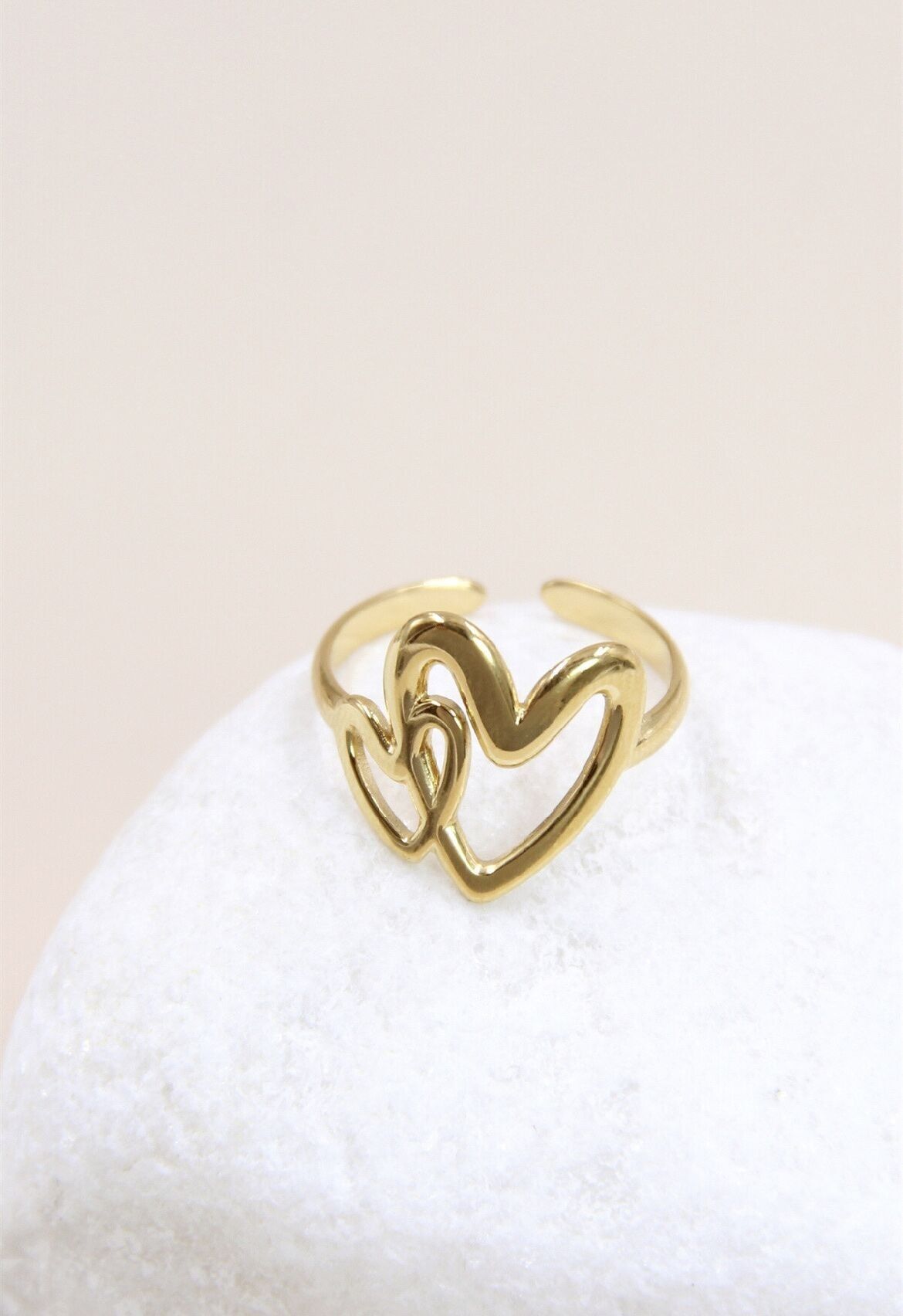 Anello Doppio Cuore in Acciaio Inossidabile - Un Gioiello di Amore ed Eleganza