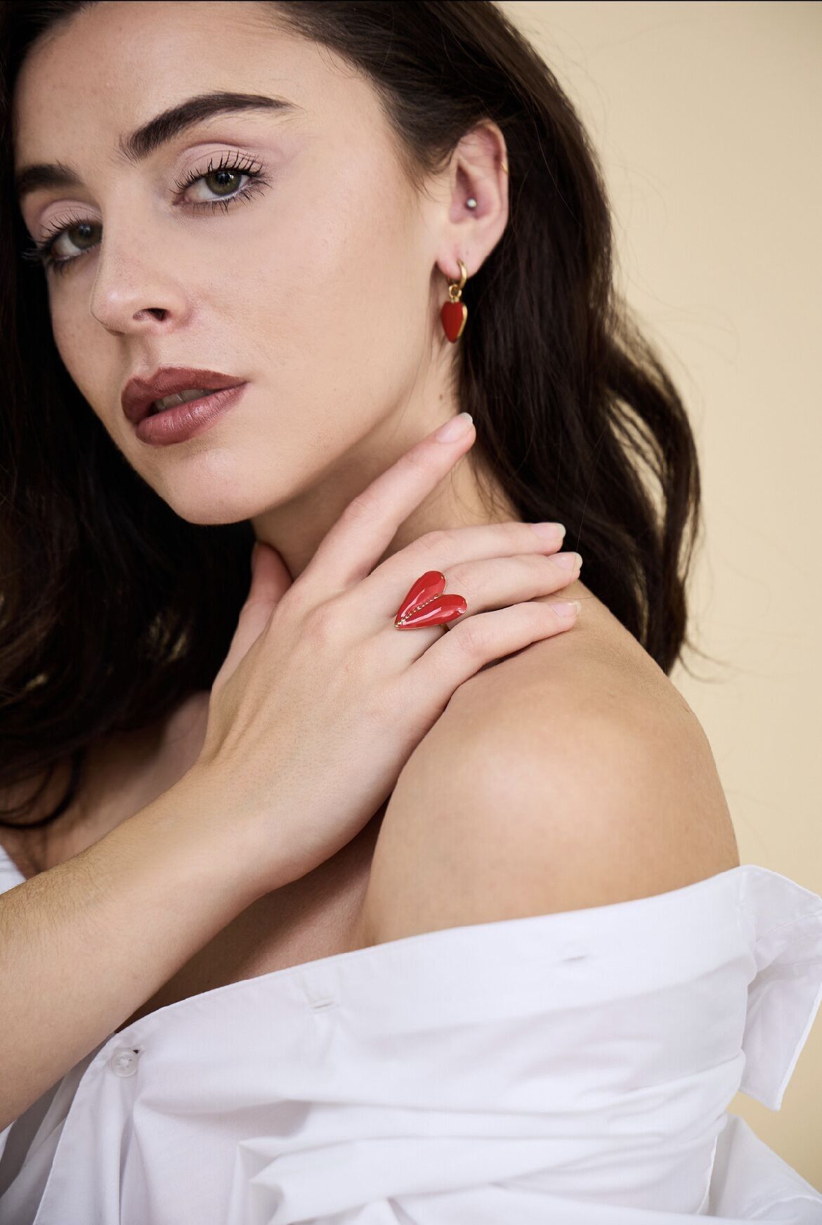 Anello regolabile in acciaio inossidabile a forma di cuore smaltato geometrico