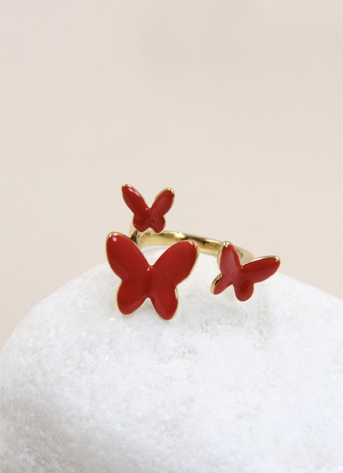 Anello regolabile a forma di farfalla in smalto geometrico in acciaio inossidabile