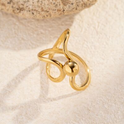 Bague inoxydable ajustable design ondulé moderne doré tendance femme