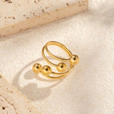 Bague ouverte acier inoxydable doré design moderne boules tendance