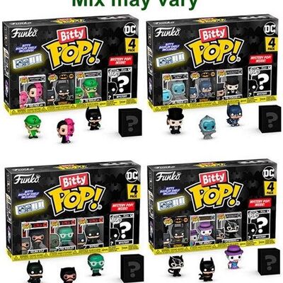 Petit POP! Batman 85ème assortiments Funko Bitty Pop! Batman 85th - Batman 4PK et Une Mini-Figurine Mystère en Surprise - 2.2 Cm - DC Comics Collectionnable - Étagère Empilable Incluse - Idée de Cadeau - Décoration de Gâteaux