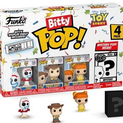 Funko Bitty Pop! Toy Story - Forky 4PK - Forky, Woody, Gabby Gabby et Une Mini-Figurine Mystère en Surprise - 2.2 Cm Collectionnable - Étagère Empilable Incluse - Idée de Cadeau Fans