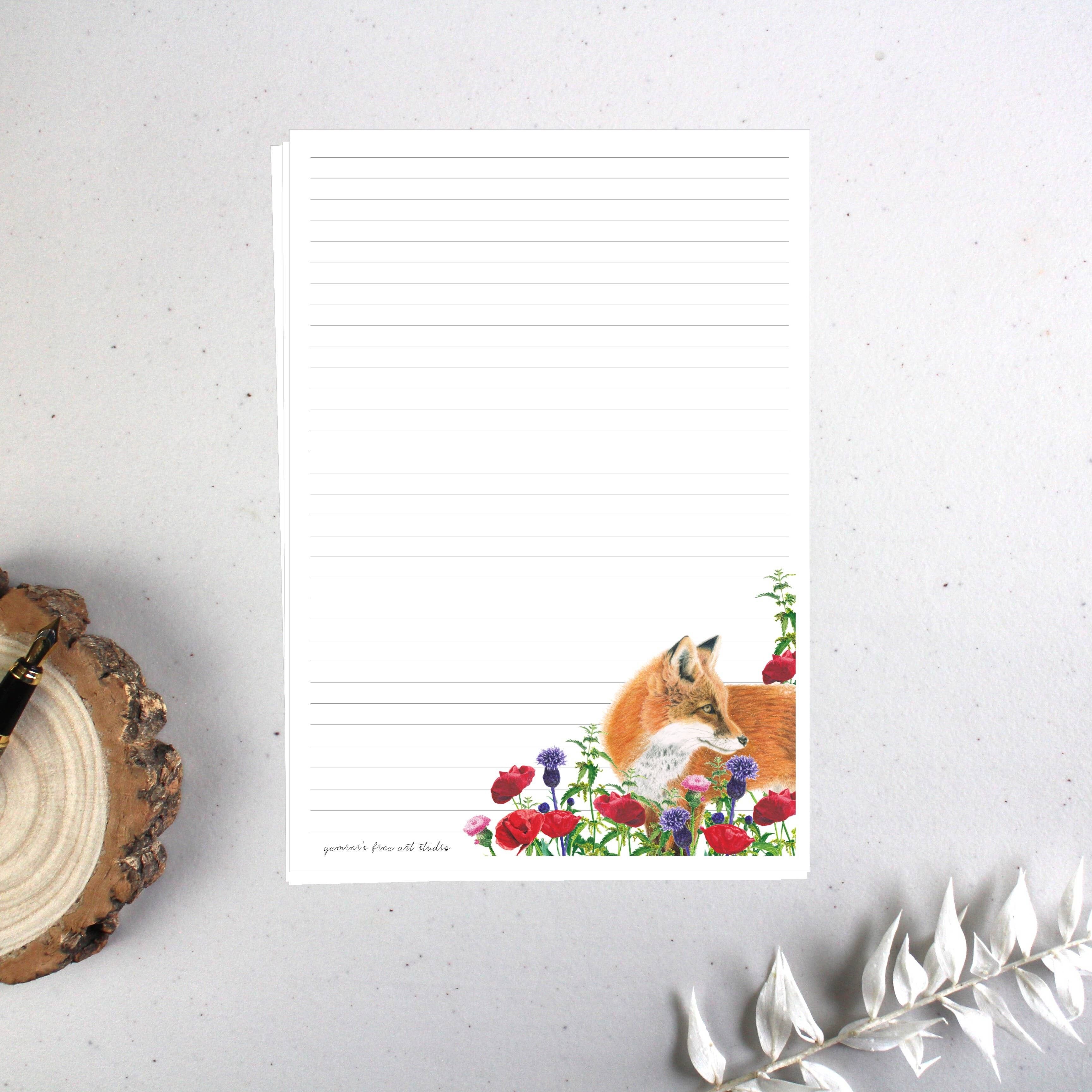 Feuilles de papier à lettres de luxe A5 – Poppy Field Fox, 10 feuilles
