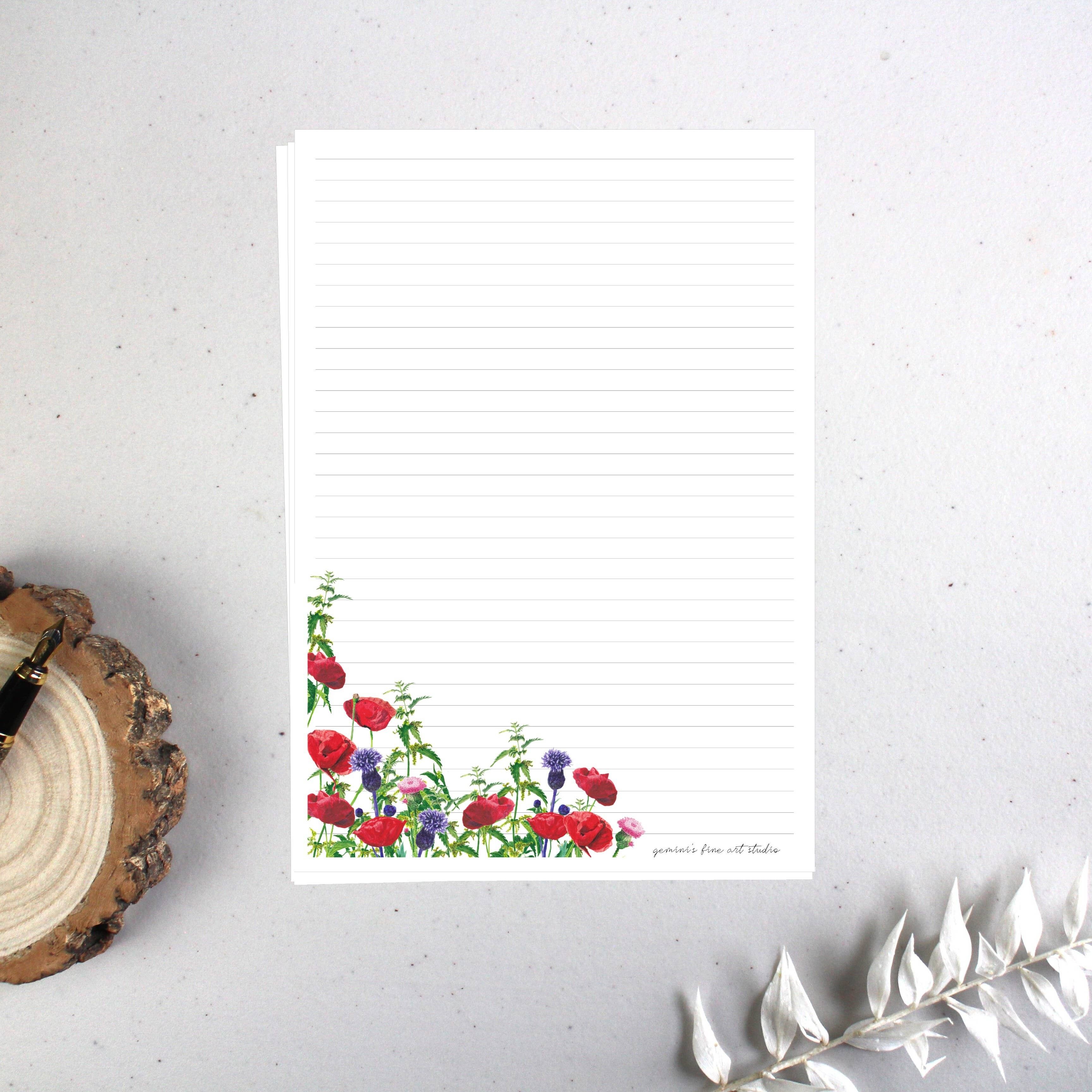 Feuilles de papier à lettres de luxe A5 – Champ de coquelicots, 10 feuilles