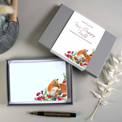 Fox Poppy Field Notecards| Place Cards | Gifts | Stationery Gifts | Writing Set