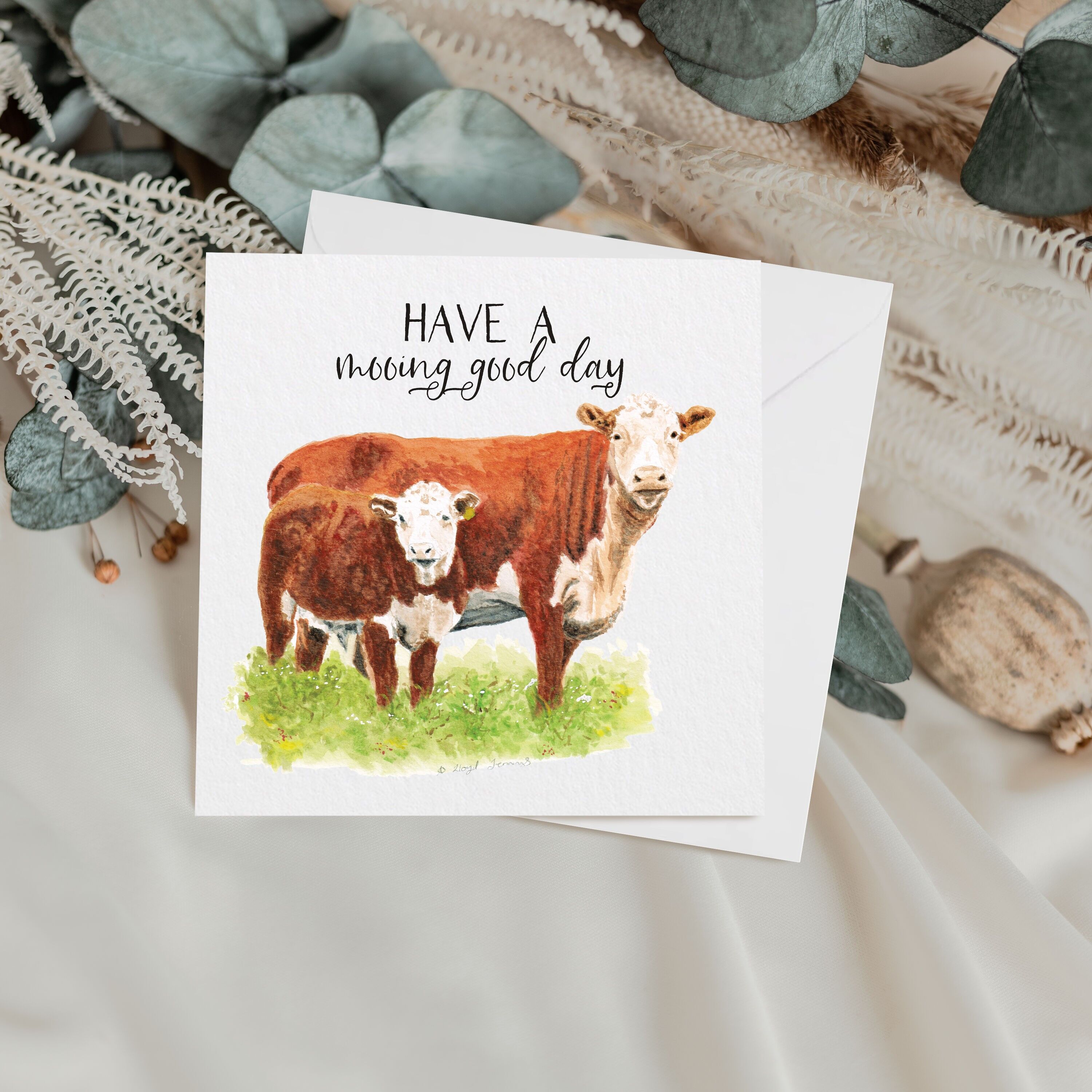Carte de vœux humoristique avec vache et veau | Carte humoristique | Animaux de la ferme