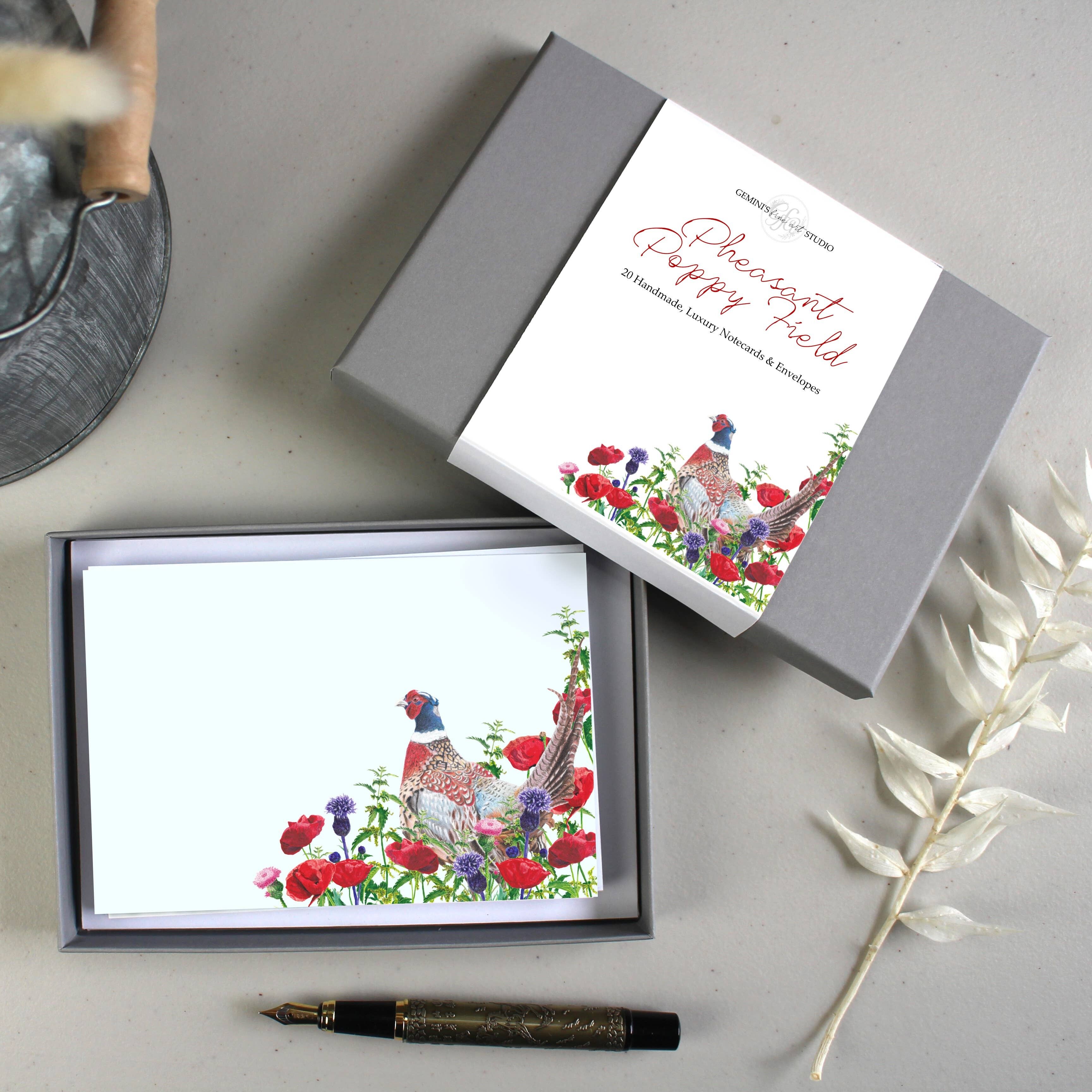 Fasanen-Mohnfeld-Notizkarten | Tischkarten | Geschenke | Schreibwarengeschenke | Schreibset