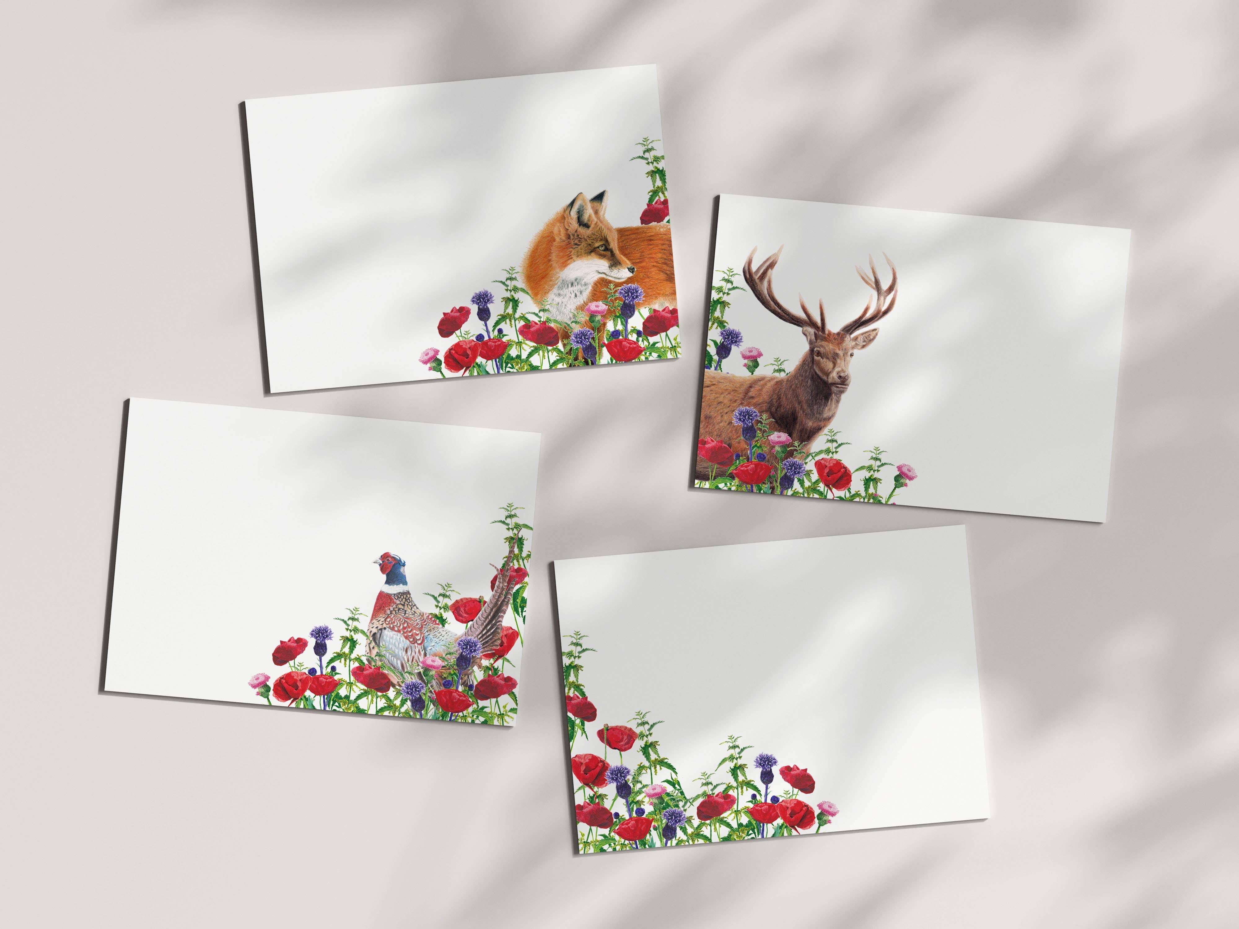 Poppy Field Notecards | Place Cards | Poppies | Fox | Stag | Pheasant | Writing Set