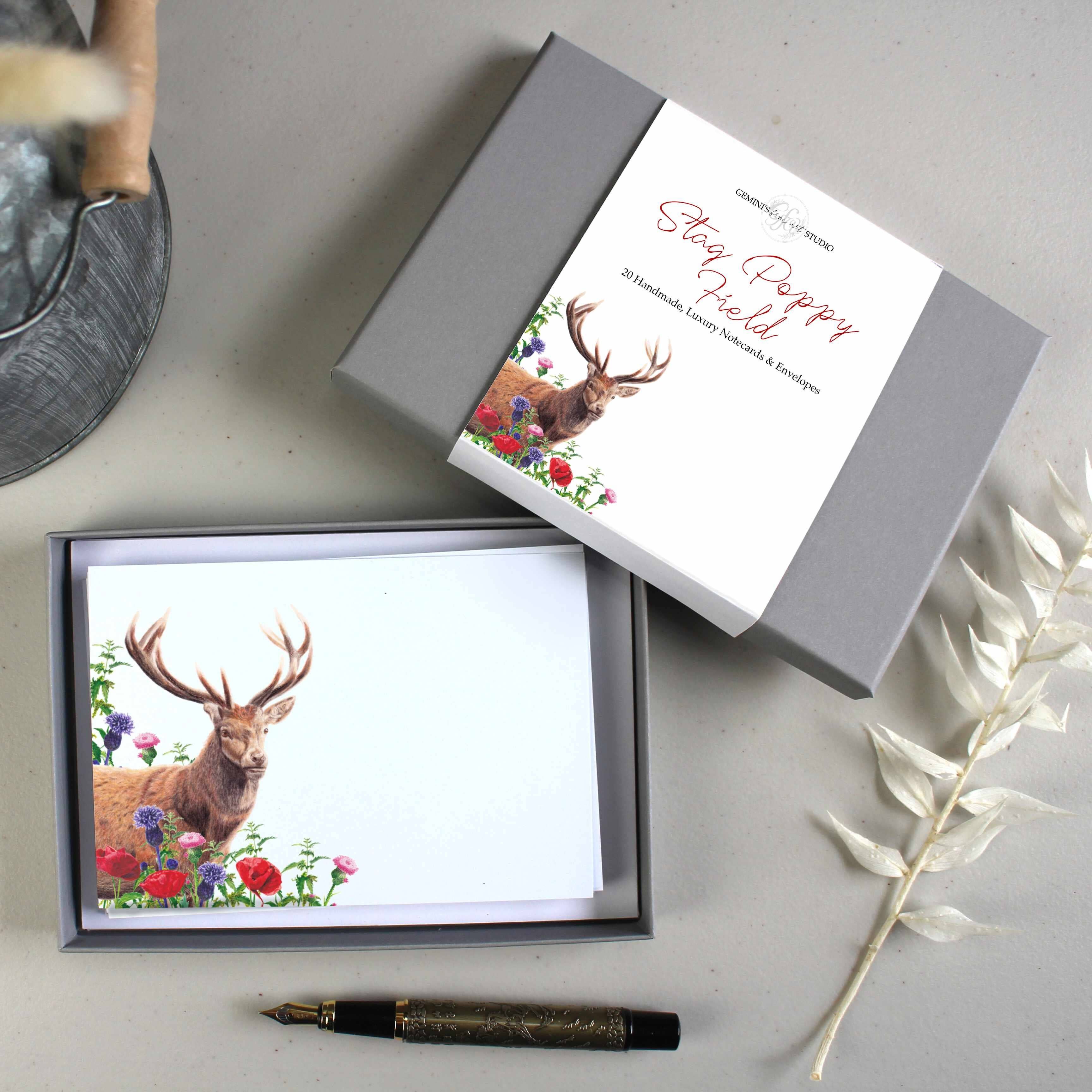 Hirsch-Mohnfeld-Notizkarten | Tischkarten | Geschenke | Schreibwarengeschenke | Schreiben