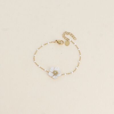 Bracelet - chaîne émaillée et fleur nacrée