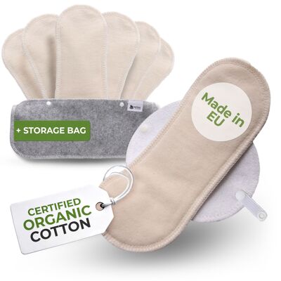 Organic Cotton Reusable Panty Liners with Wings 7-Pack (heavy discharge) - Natural Unbleached (white wings)