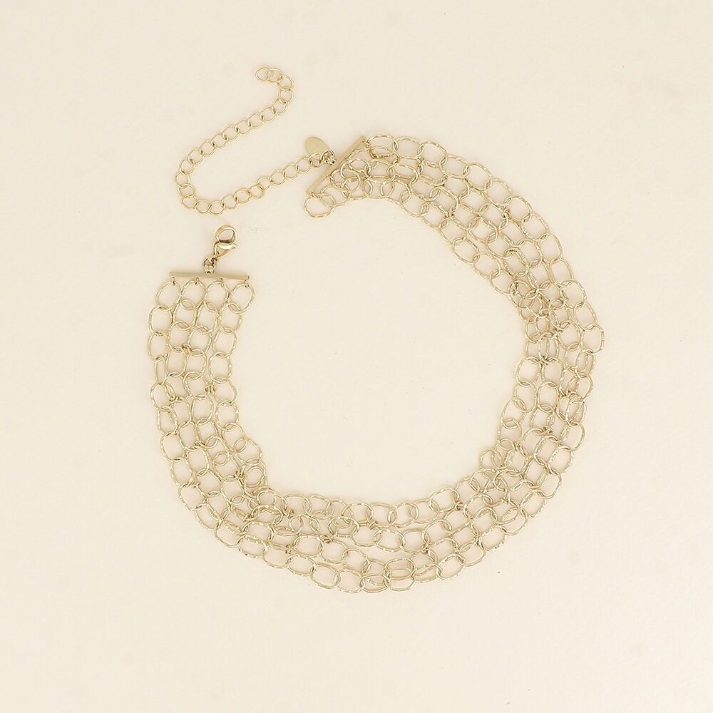 Collar - gargantilla, 4 filas de eslabones ovalados acanalados