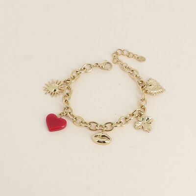 Bracelet - sun, clover, resin heart, mouth and textured heart