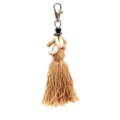 Porte-clés à pompon cauris - Mocca