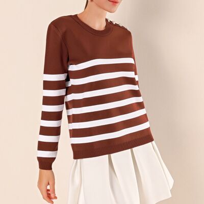 Pull marron / blanc rayé