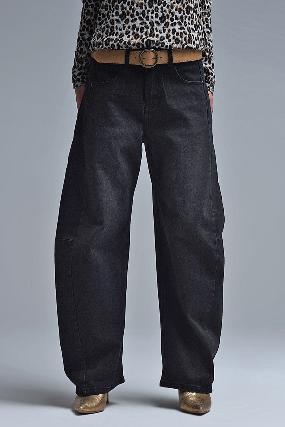 Schwarze Barrel-Jeans mit Seitennahtdetail