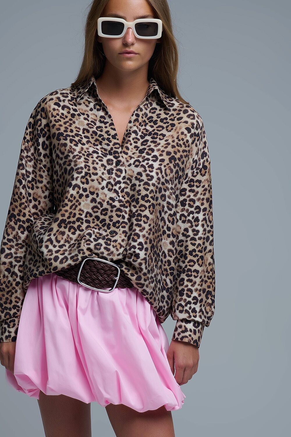 Camicia oversize con stampa leopardata e bottoni