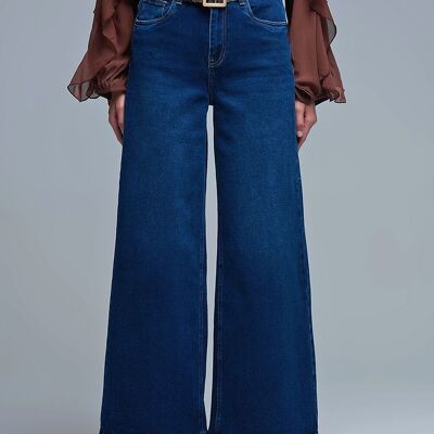Jean stretch basique à jambe large, bleu foncé