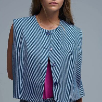 Gilet ras du cou à rayures bleues et blanches