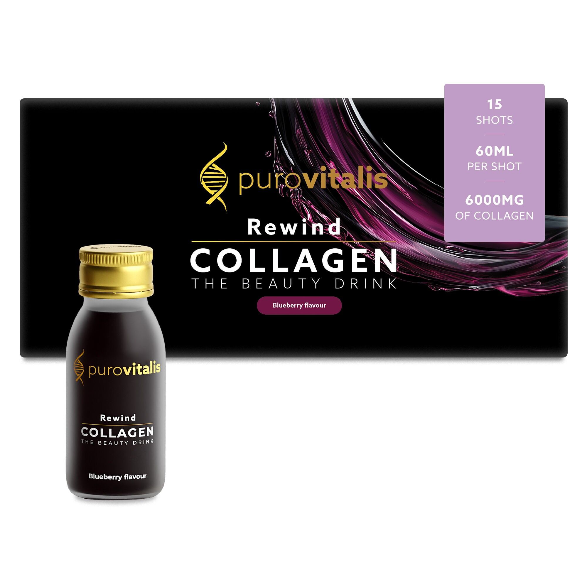 Purovitalis - Rewind Liquid Collagen 15 Shots - 6 g di collagene + glicina e altro ancora
