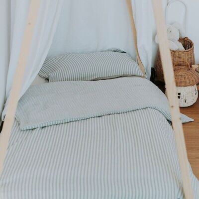 Green-grey striped bed set 100x140 cm