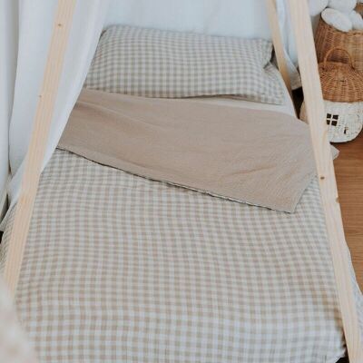 Parure de lit vichy galet 100x140 cm