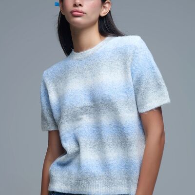 Pull rayé Ombr√© à manches courtes en bleu