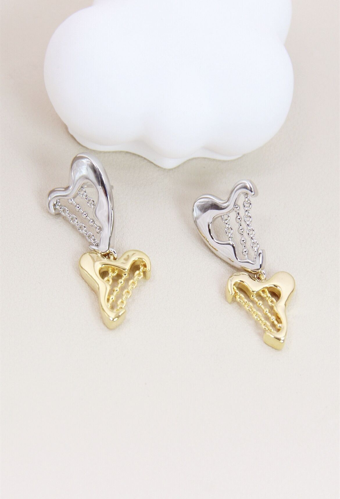 Orecchini a bottone ipoallergenici a forma di cuore bicolore in argento 925