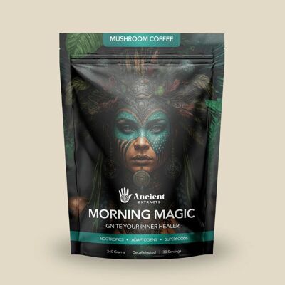 Café aux champignons magiques du matin (240 g) - Décaféiné, mélange adaptogène