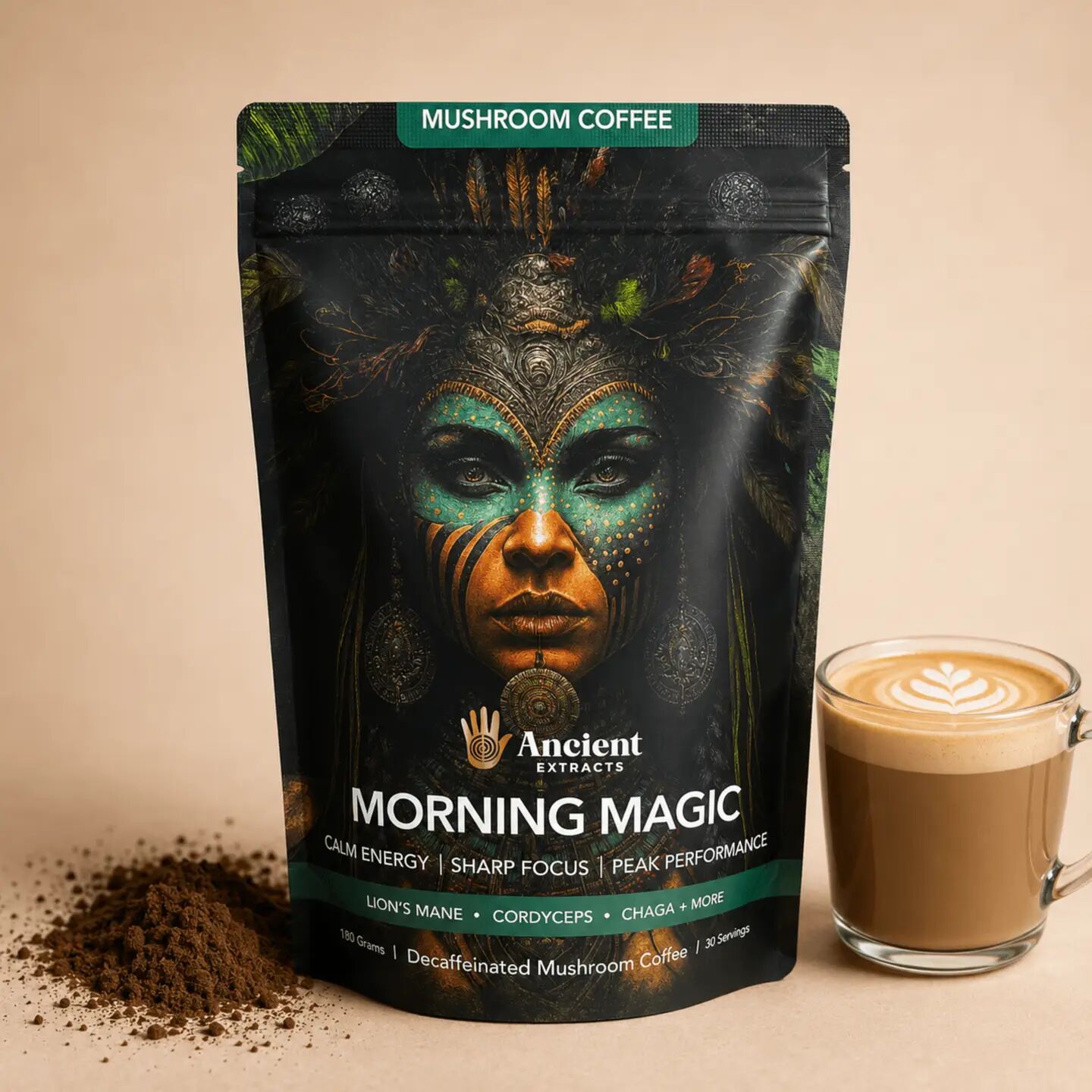 Ancient Extracts Mushroom Coffee | Decaf Mushroom Coffee | 30 Servings